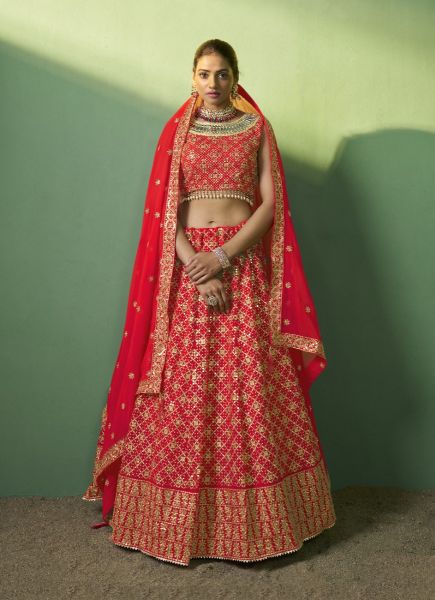 Red Georgette Sequins-Work Wedding-Wear Stylish Lehenga Choli
