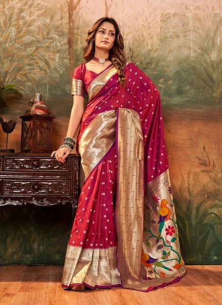 Dark Magenta Paithani Silk Weaving Party-Wear Saree