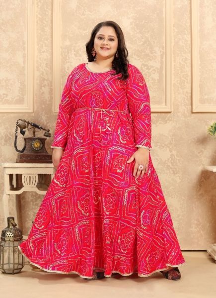 Pink Red Rayon Printed Plus-Size Kurti For Traditional / Religious Occasions