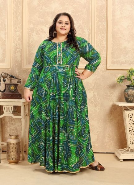 Green Rayon Printed Plus-Size Kurti For Traditional / Religious Occasions