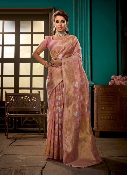 Pink Linen Silk Weaving Festive-Wear Handloom Saree