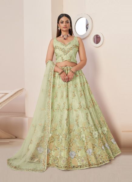Light Green Net With Handwork Bridal-Wear Lehenga Choli