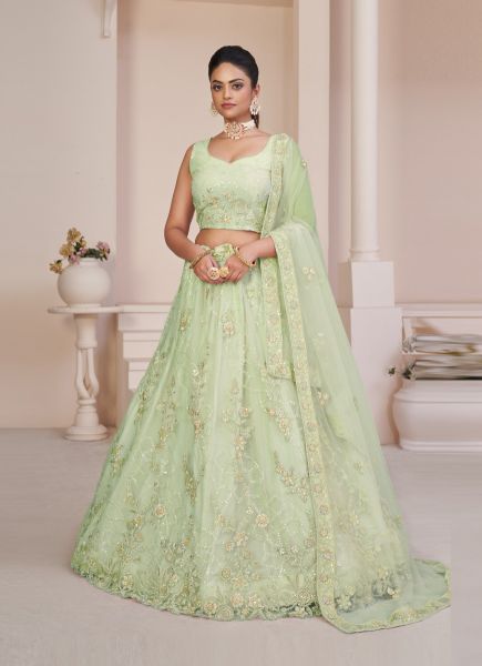 Pista Green Net With Handwork Bridal-Wear Lehenga Choli
