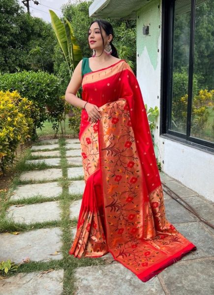 Red Paithani Weaving Silk Saree