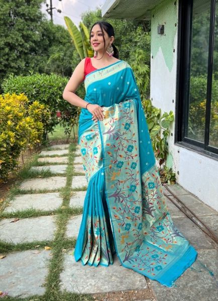 Sky Blue Paithani Weaving Silk Saree