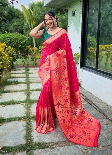 Pink Red Paithani Weaving Silk Saree