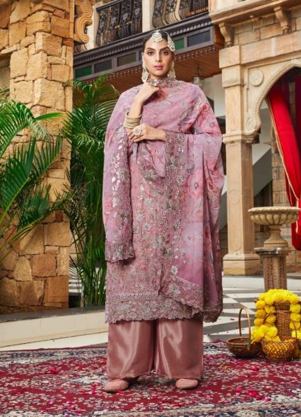 Pink Georgette Embroidered Straight-Cut Salwar Kameez