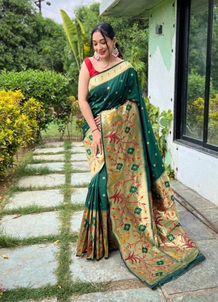 Teal Green Paithani Weaving Silk Saree