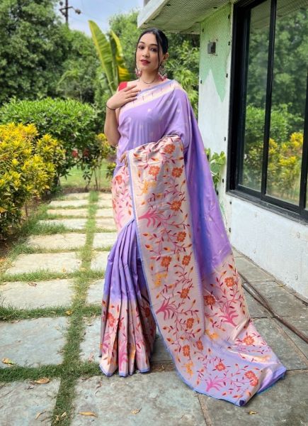 Light Lavender Paithani Weaving Silk Saree