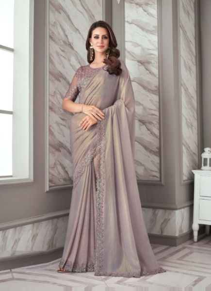 Light Lilac Georgette Embroidered Party-Wear Boutique-Style Saree