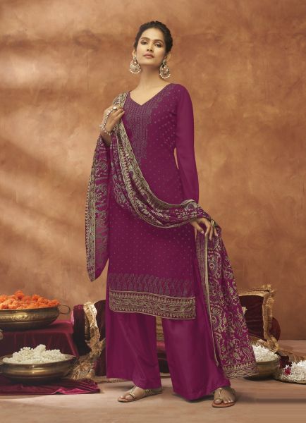 Purple Georgette With Diamond & Swarovski Work Festive-Wear Pant-Bottom Salwar Kameez