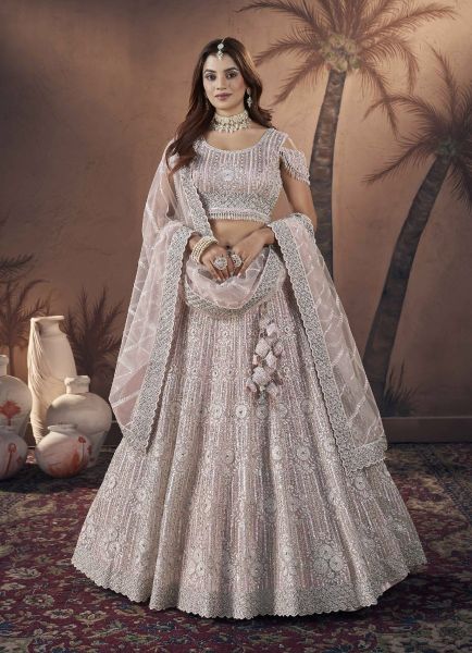 Light Pink Net Handwork Wedding-Wear Readymade Bridal Lehenga Choli