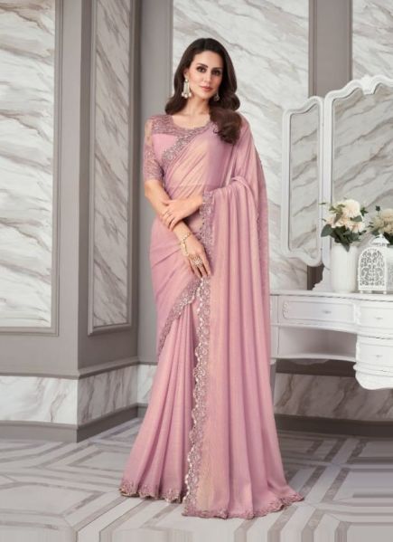 Pink Georgette Embroidered Party-Wear Boutique-Style Saree