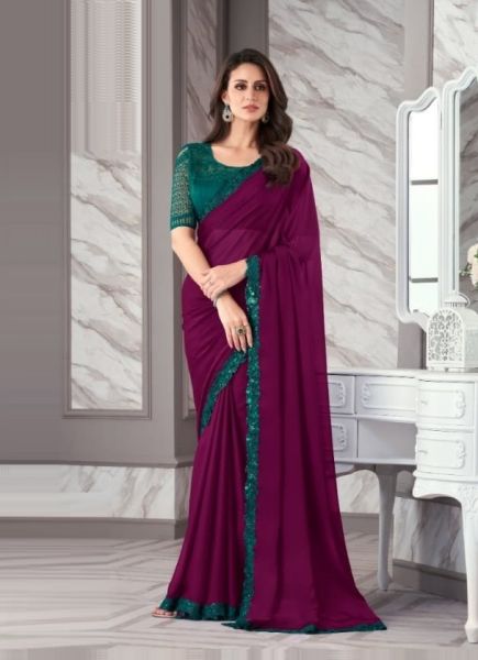 Purple Georgette Embroidered Party-Wear Boutique-Style Saree