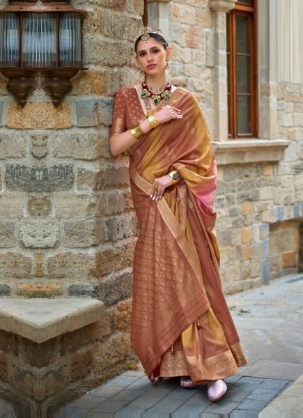 Brown Silk Weaving Soft Silk Saree For Traditional / Religious Occasions