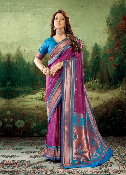 Purple Pure Woven Paithani Silk Saree For Traditional / Religious Occasions