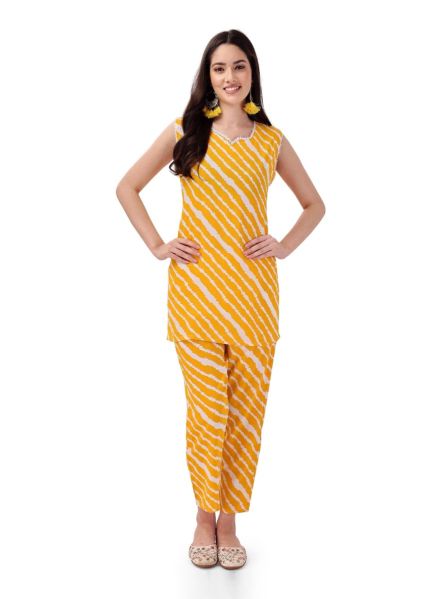 Orange Rayon Bandhani Leheriya-Printed Lounge-Wear Co-Ord Set