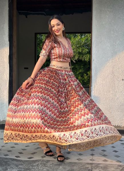 Multicolor Diva Silk Printed Resort-Wear Readymade Choli & Skirt Set
