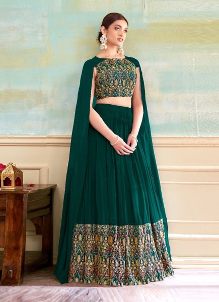 Teal Green Pure Georgette Embroidered Party-Wear Readymade Stylish Lehenga Choli