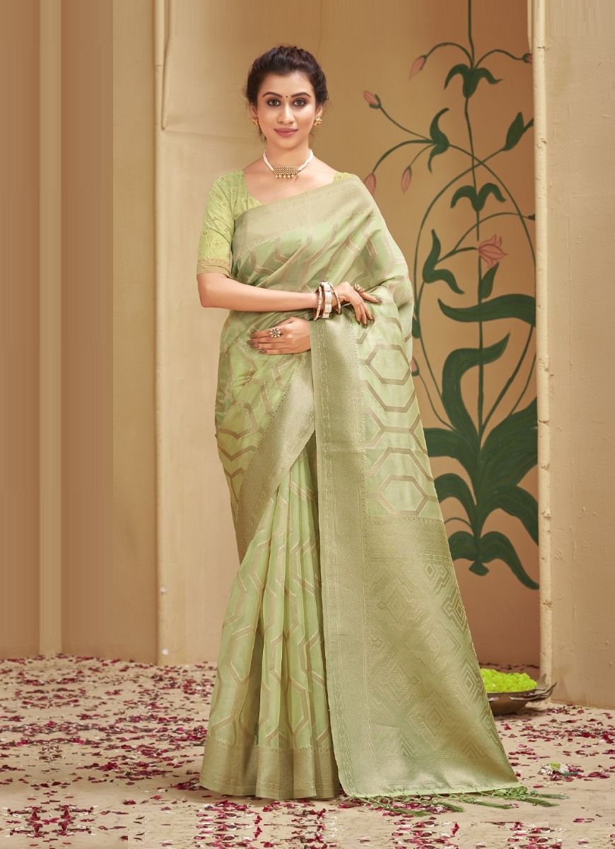 New Trendy Pista Green and Purple Colored Party Wear Silk Saree with  unstitched blouse
